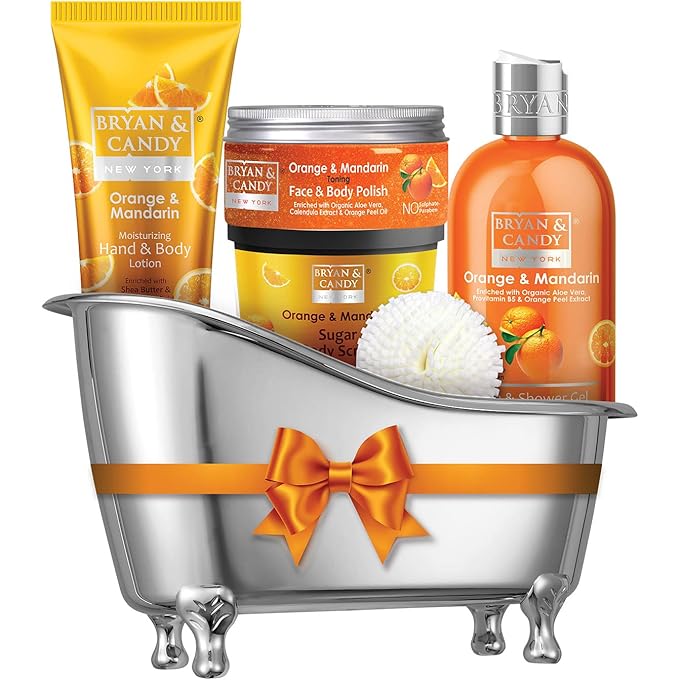 BRYAN & CANDY New York Orange and Mandarin Bath Tub Kit for Complete Home Spa Experience (Shower Gel, Hand and Body Lotion, Sugar Scrub, Body Polish) - Image 1
